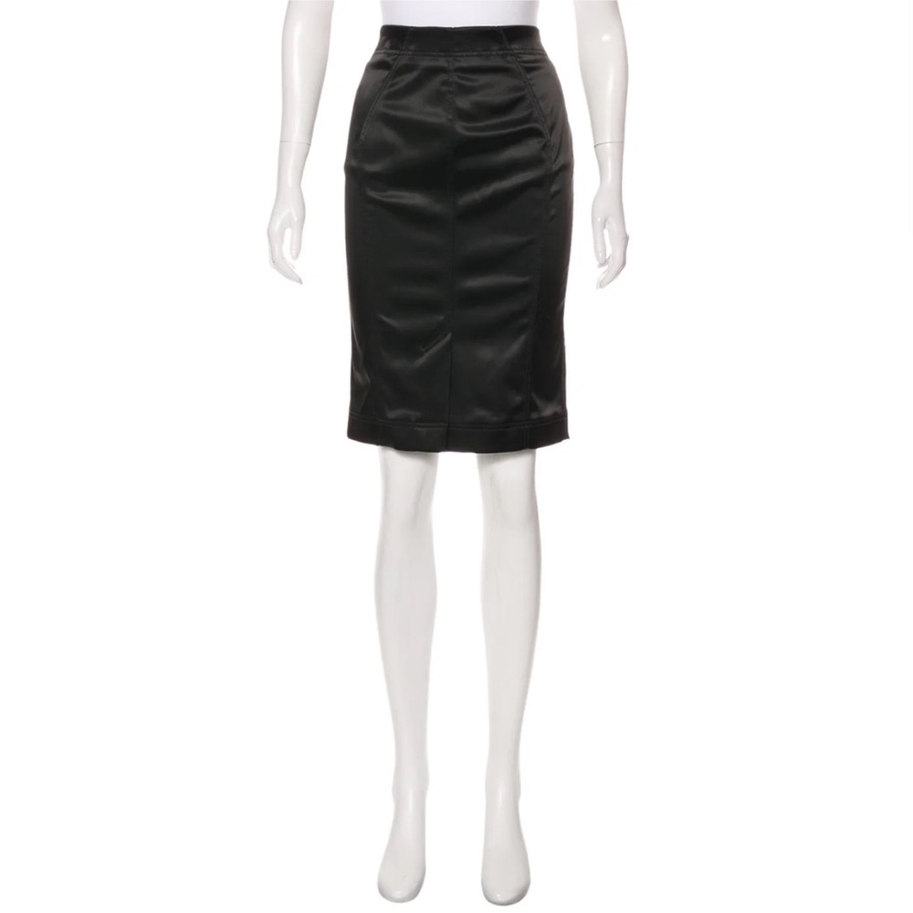Tom Ford Satin Black Shiny A-Line Knee-Length Pencil Skirt